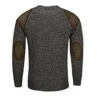 Pure British Wool Countryman Patch Crew Neck Derby Tweed Aran Jumper