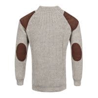 Pure British Wool Countryman Patch Crew Neck Light Grey Aran Jumper