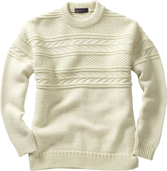 Pure British Wool Guernsey Crew Neck Ecru Jumper