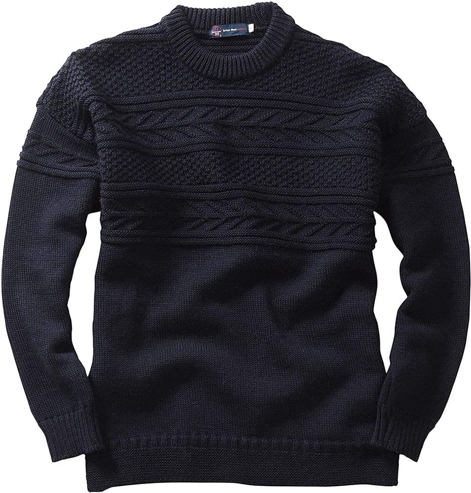 Pure British Wool Guernsey Crew Neck Navy Jumper