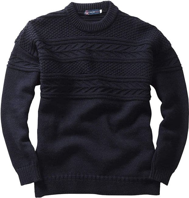 Pure British Wool Guernsey Crew Neck Navy Jumper