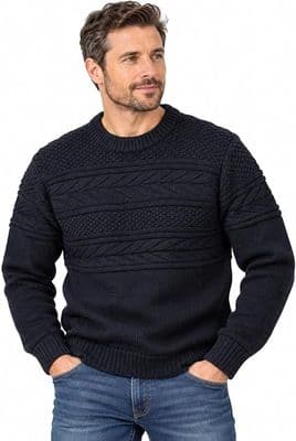 Pure British Wool Guernsey Navy Crew Neck Jumper | Traditional Knitwear