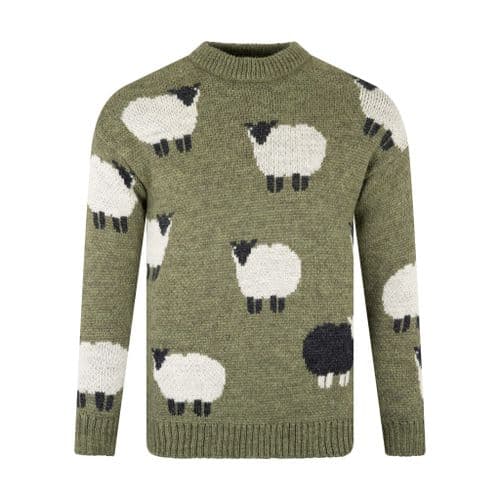 Pure British Wool Unisex Dark Green Black Sheep Pullover