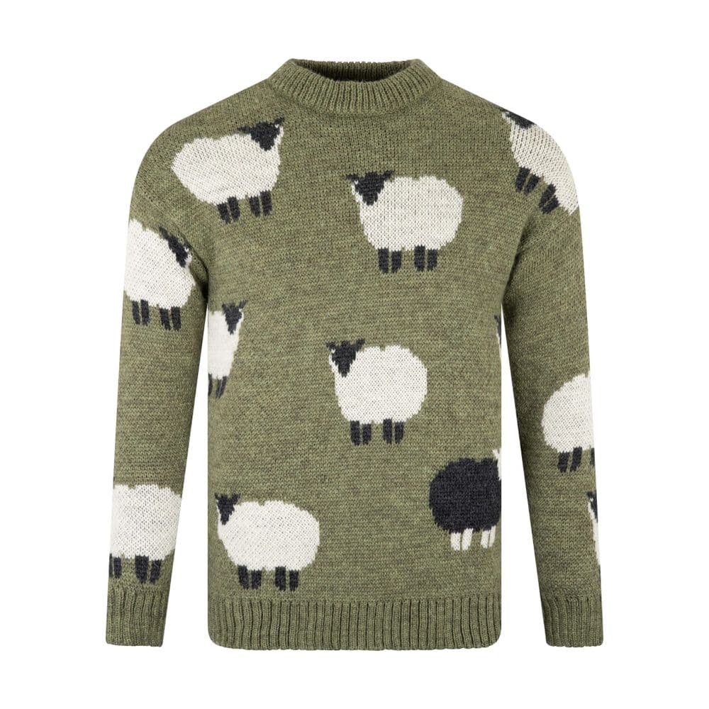 Pure British Wool Unisex Dark Green Black Sheep Pullover