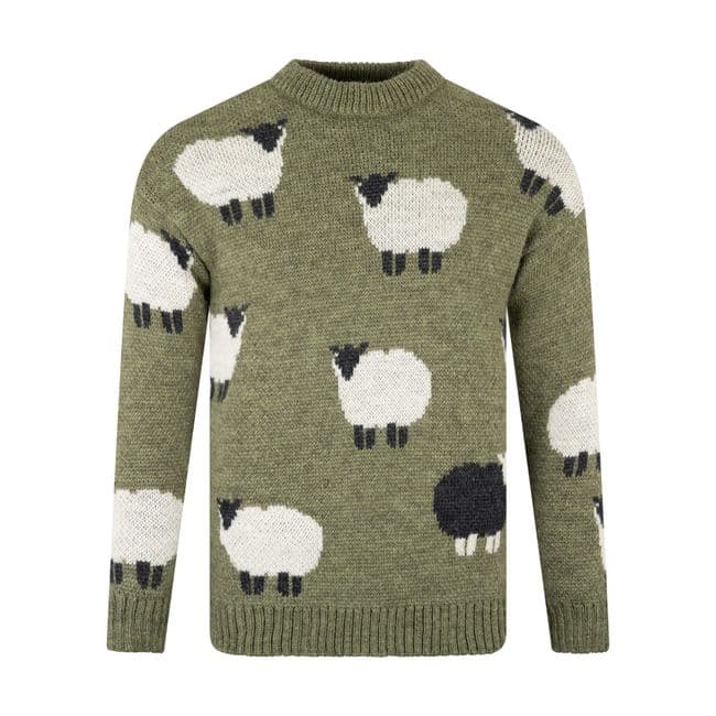Pure British Wool Unisex Dark Green Black Sheep Pullover