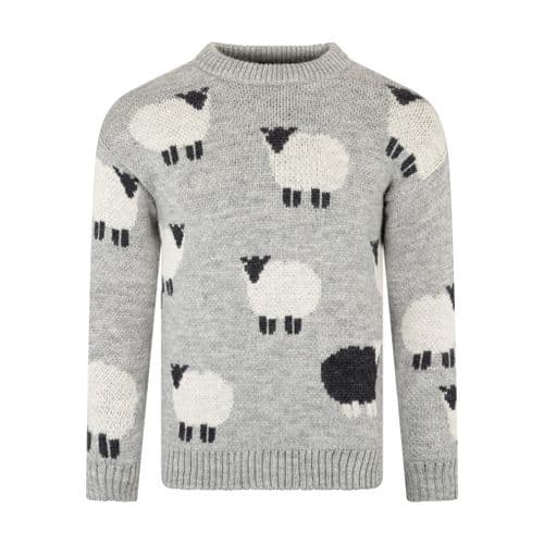 Pure British Wool Unisex Grey Black Sheep Pullover