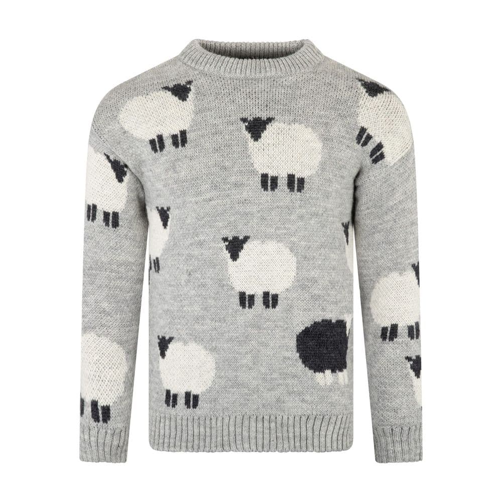 Pure British Wool Unisex Grey Black Sheep Pullover