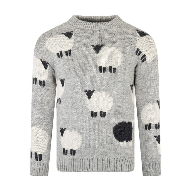 Pure British Wool Unisex Grey Black Sheep Pullover