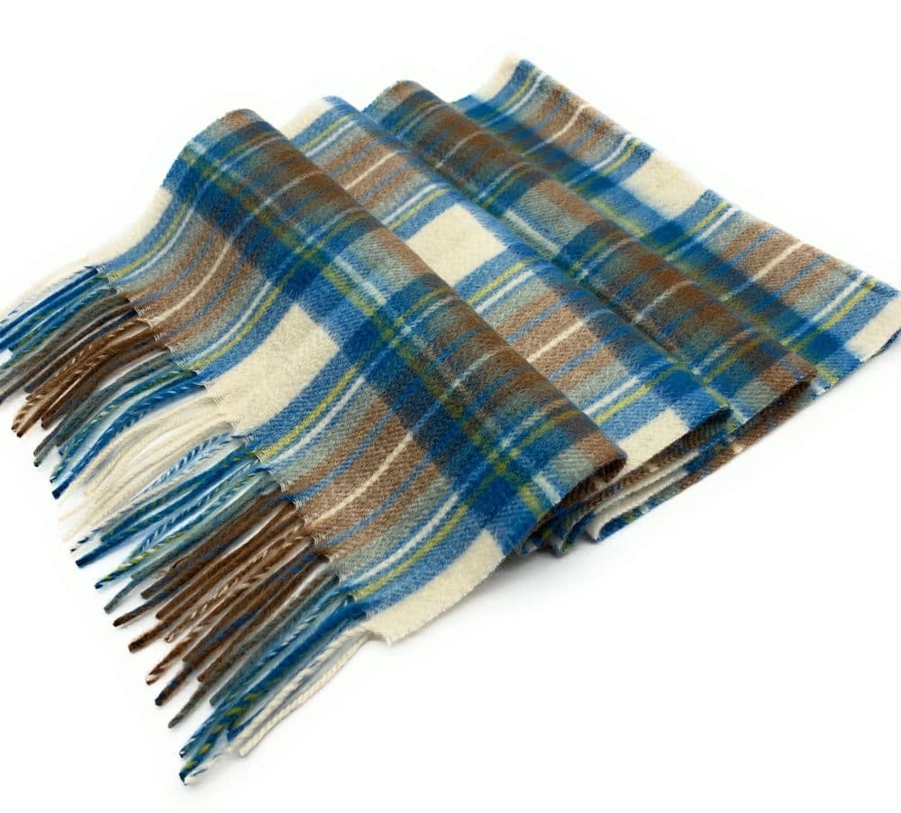 Pure Cashmere Stewart Muted Blue Tartan Scarf