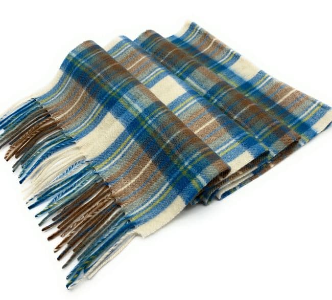 Pure Cashmere Stewart Muted Blue Tartan Scarf