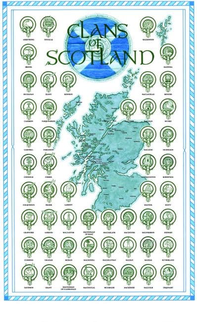 Pure Cotton Clans of Scotland Tea Towel
