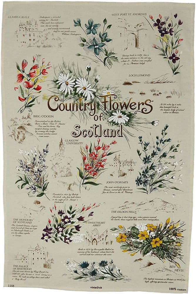Pure Cotton Country Flowers of Scotland Tea Towel