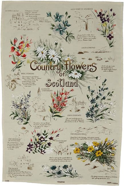 Pure Cotton Country Flowers of Scotland Tea Towel