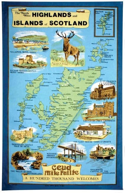 Pure Cotton Highlands and Islands of Scotland Tea Towel