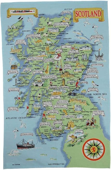 Pure Cotton Map of Scotland Tea Towel
