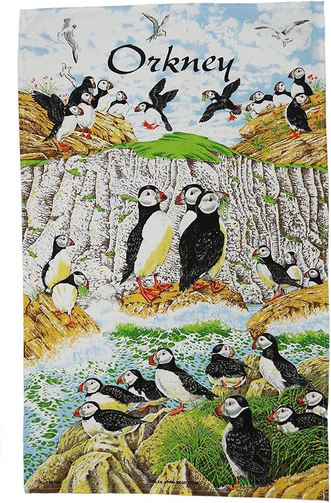 Pure Cotton Orkney Puffins Tea Towel