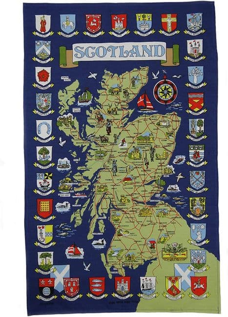 Pure Cotton Scotland Town Crest Tea Towel