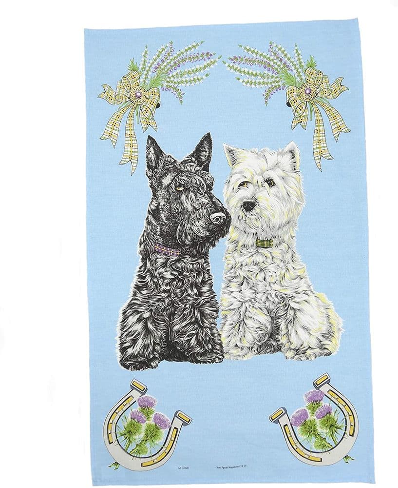 Pure Cotton Scottie Dogs Tea Towel