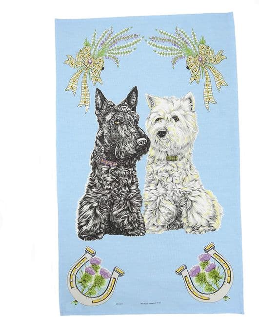 Pure Cotton Scottie Dogs Tea Towel