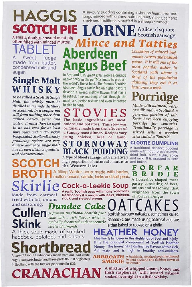 Pure Cotton Scottish Delicacies Tea Towel