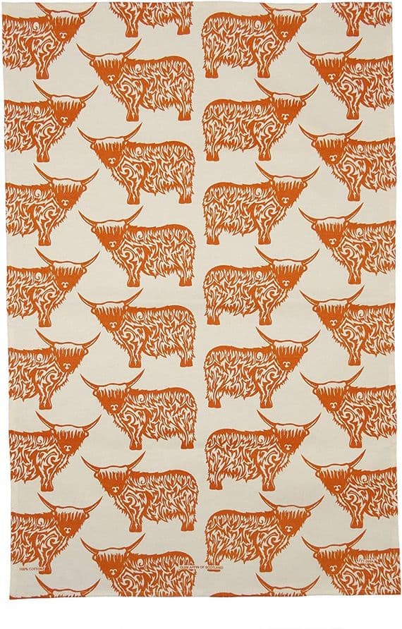 Pure Cotton Scottish Highland Cow Repeat Tea Towel