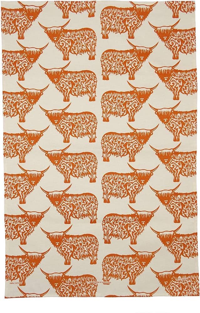 Pure Cotton Scottish Highland Cow Repeat Tea Towel