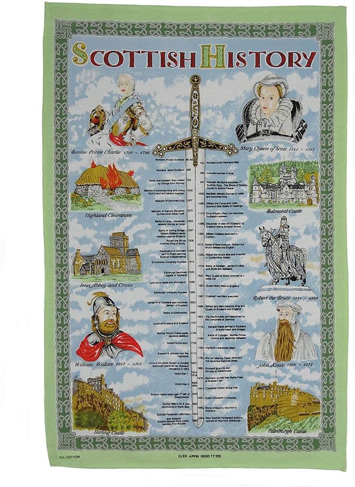 Pure Cotton Scottish History Tea Towel