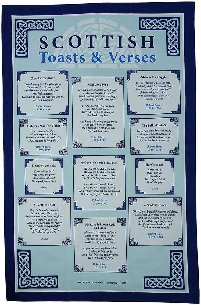 Pure Cotton Scottish Toasts and Verses Tea Towel