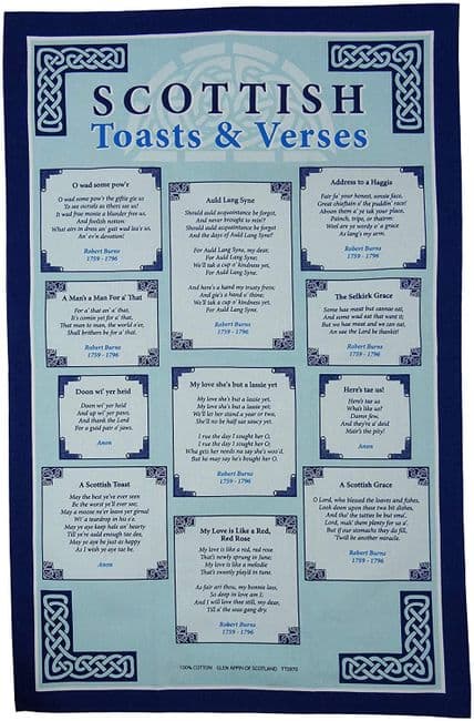Pure Cotton Scottish Toasts and Verses Tea Towel