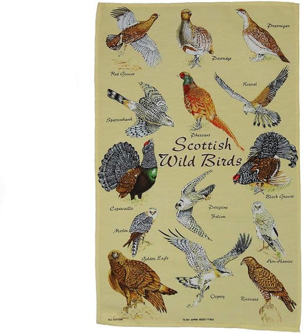 Pure Cotton Scottish Wild Birds Tea Towel