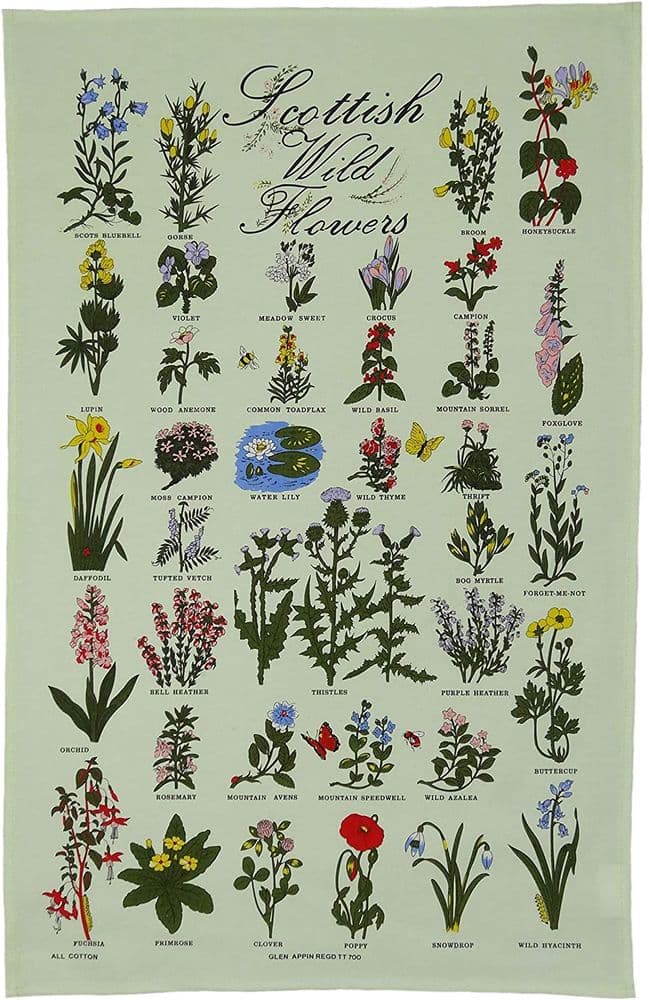 Pure Cotton Scottish Wild Flowers Tea Towel