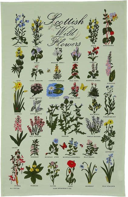Pure Cotton Scottish Wild Flowers Tea Towel