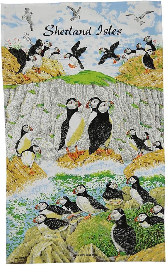 Pure Cotton Shetland Isles Puffins Tea Towel