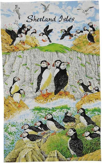Pure Cotton Shetland Isles Puffins Tea Towel