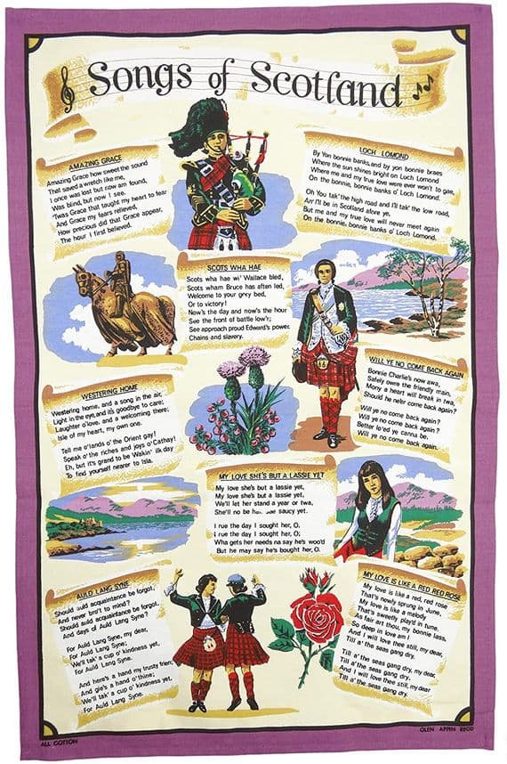 Pure Cotton Songs of Scotland Tea Towel