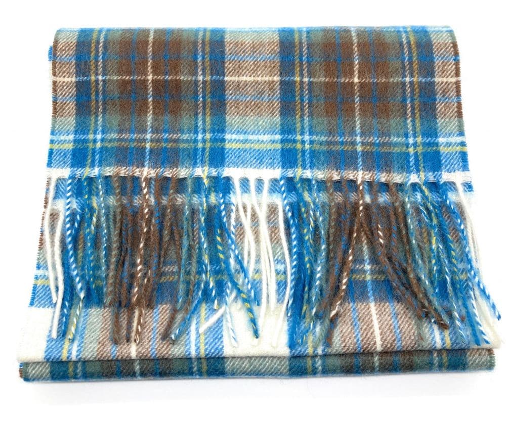 Pure Edinburgh Lambswool Stewart Muted Blue Tartan Scarf