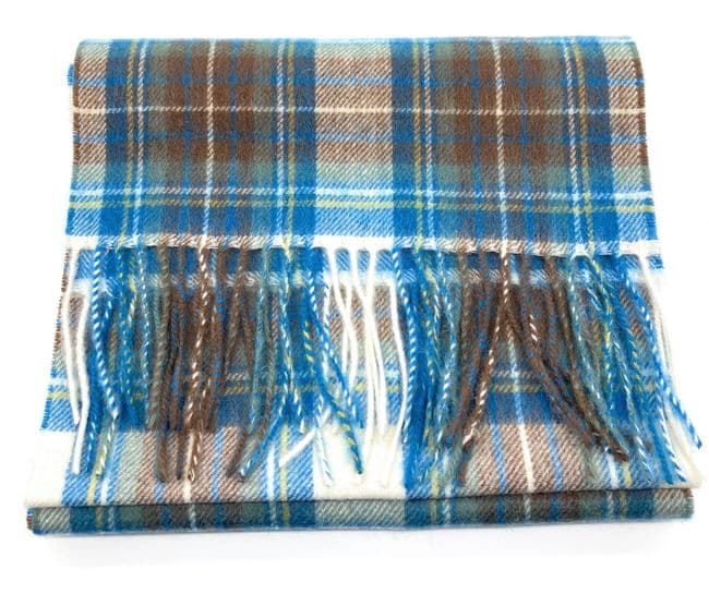 Pure Edinburgh Lambswool Stewart Muted Blue Tartan Scarf