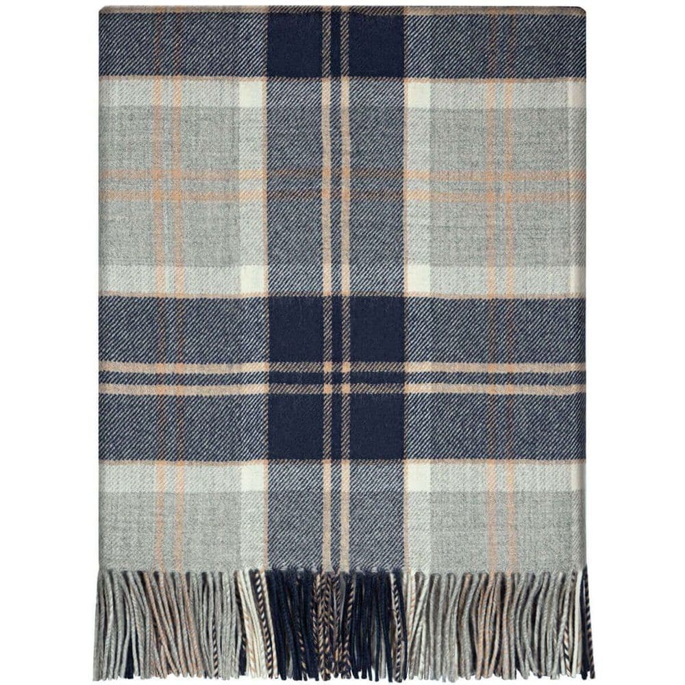 Pure Lambswool Bannockbane Grey Tartan Rug/Blanket - Made in Scotland