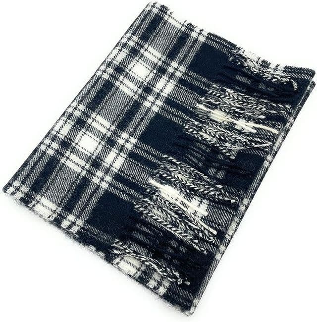 Pure Lambswool Menzies Black & White Tartan Scarf - Made in Scotland