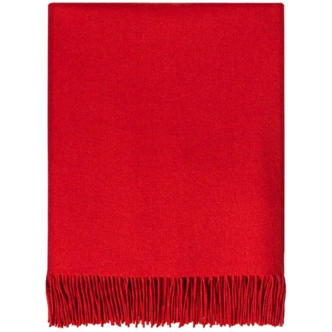 Pure Lambswool Plain Red Coloured Rug/Blanket - Made in Scotland