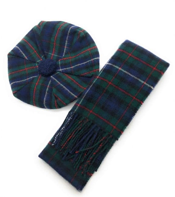 Pure Lambswool Robertson Hunting Tartan Tam & Scarf Set - Made in Scotland