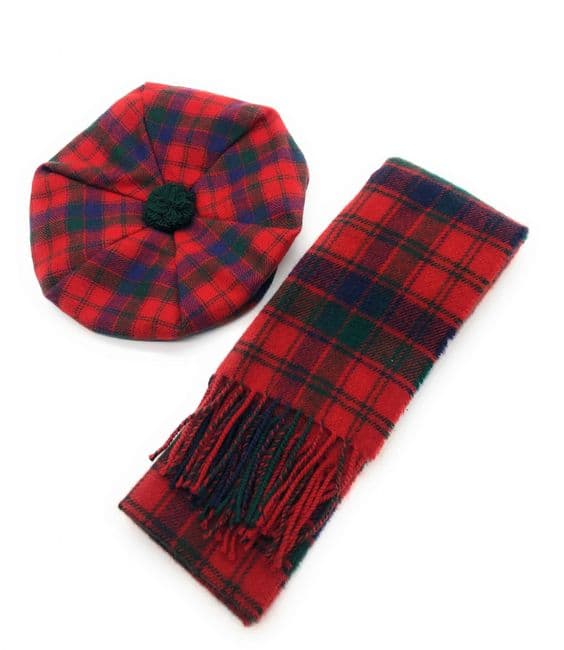 Pure Lambswool Robertson Red Tartan Tam & Scarf Set - Made in Scotland