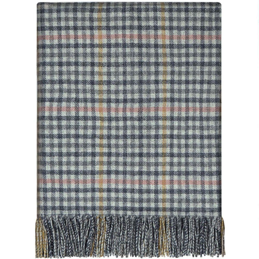 Pure Lambswool St Abbs Grey Check Lambswool Rug/Blanket - Made in Scotland