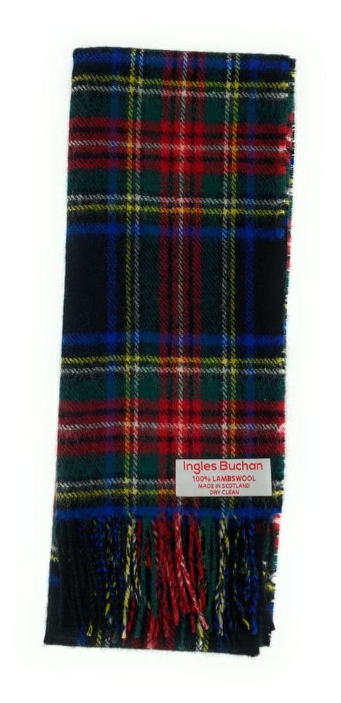 Pure Lambswool Stewart Black Tartan Scarf By Ingles Buchan of Scotland