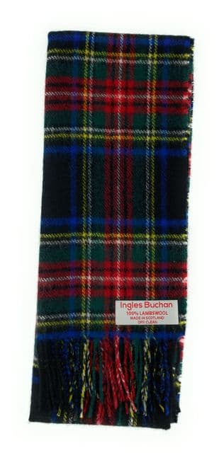 Pure Lambswool Stewart Black Tartan Scarf By Ingles Buchan of Scotland