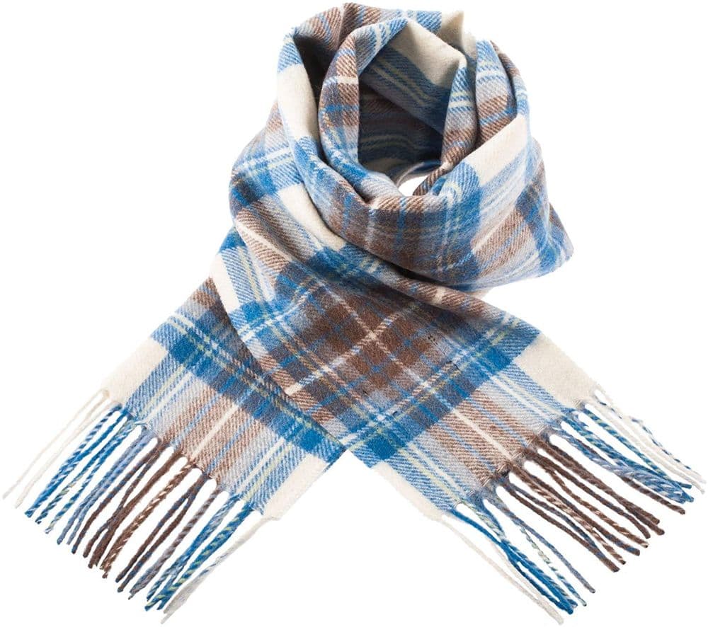 Pure Lambswool Stewart Muted Blue Tartan Clan Scarf