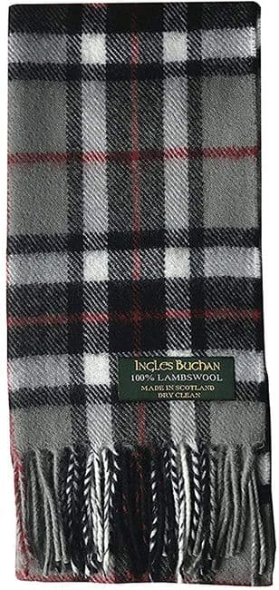 Pure Lambswool Thomson Grey Tartan Scarf By Ingles Buchan of Scotland