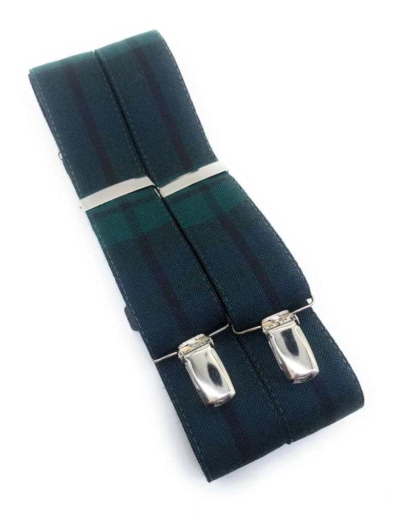 Pure New Wool Black Watch Tartan Braces - Made in Scotland