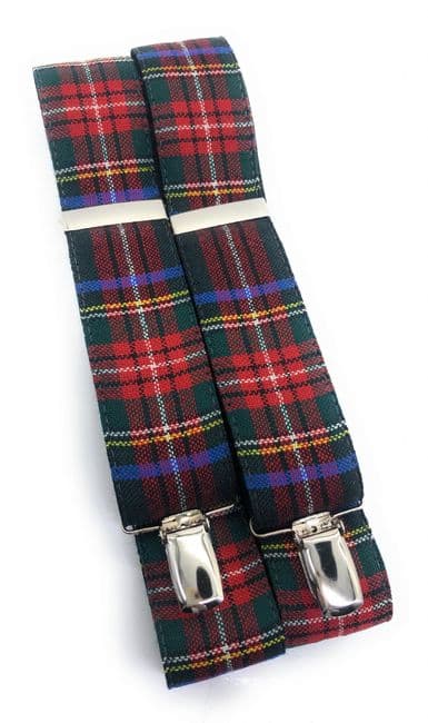 Pure New Wool Stewart Black Tartan Braces - Made in Scotland