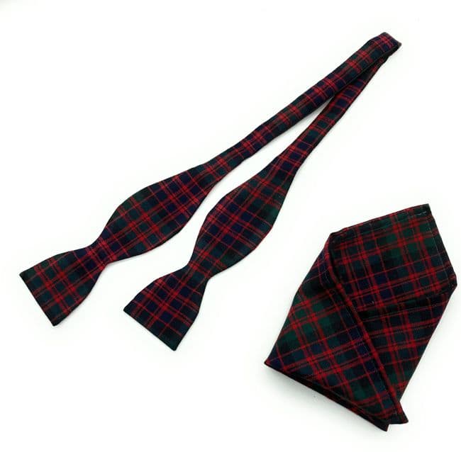 Pure Wool MacDonald Modern Tartan Self Tied Bow Tie & Matching Pocket Square Set - Made in Scotland
